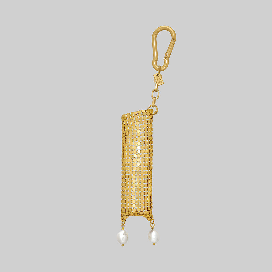 Thea 18k gold plated armoured keyring pouch with pearl drops