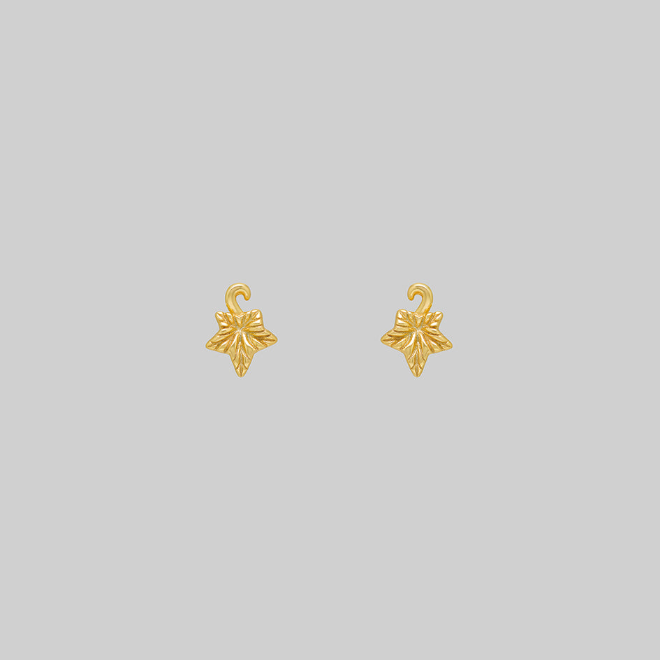 Gold tiny ivy leaf stud earrings, pair