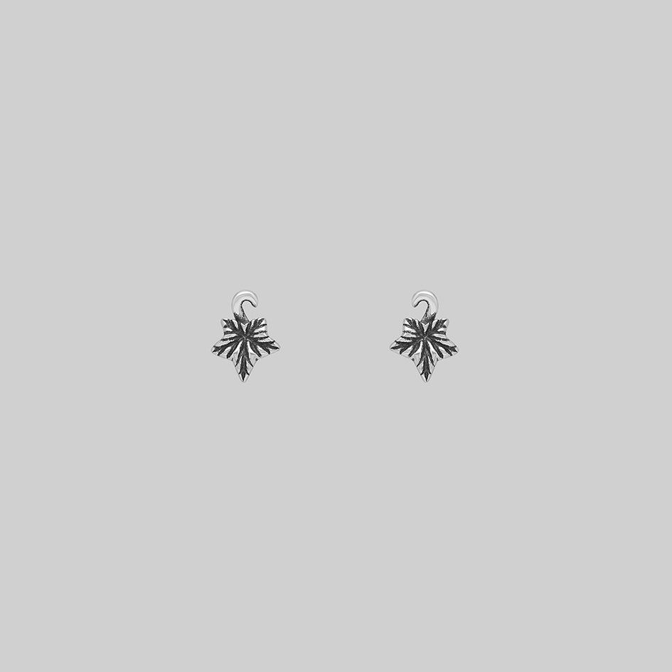 Silver tiny ivy leaf stud earrings, pair