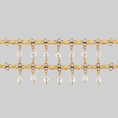 MAGNIFIQUE. Wide Pearl and Barbell Choker - Silver