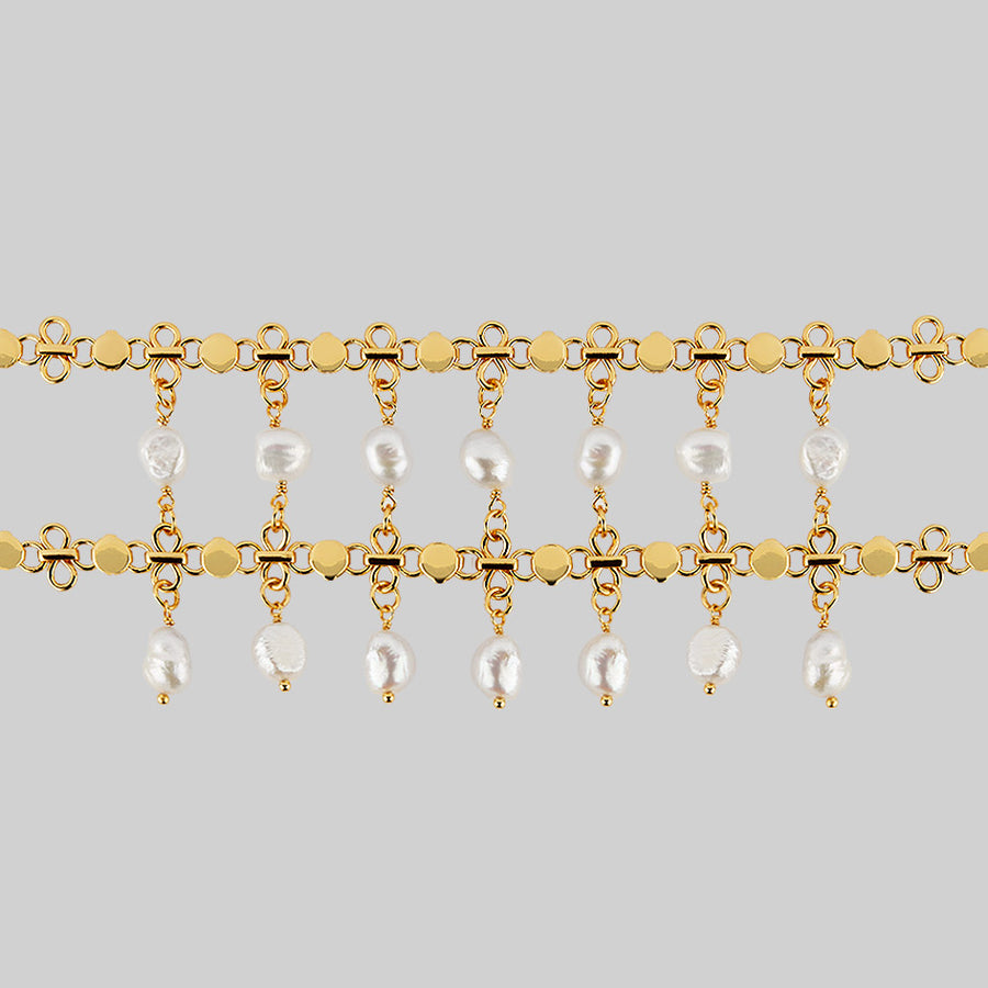 gold double chain choker with freshwater pearl drops