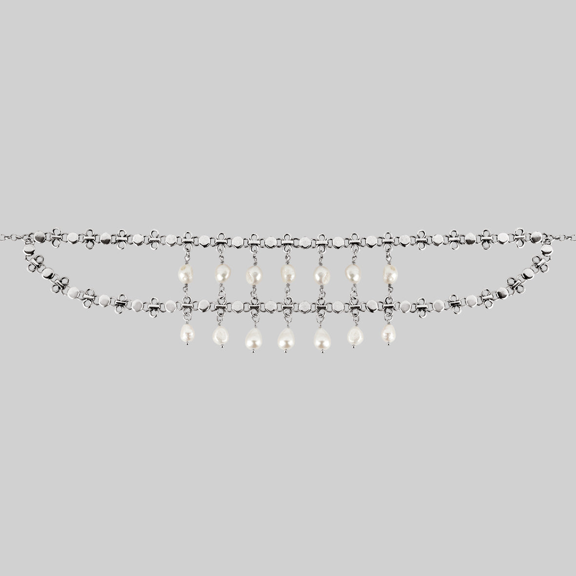 freshwater pearl drop double silver chain choker