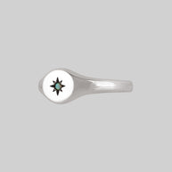 oval silver signet ring with star set opal