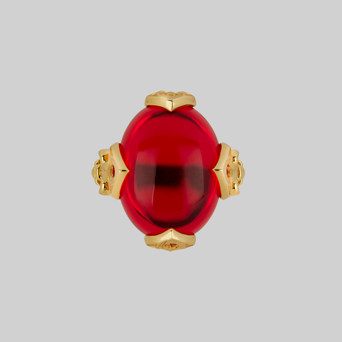 gold vampesque gothic fleur-de-lis red stone ring