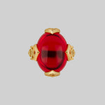 gold vampesque gothic fleur-de-lis red stone ring