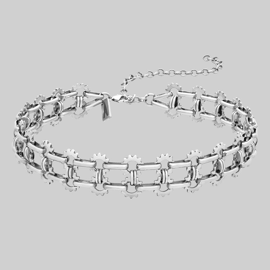 Silver double layer gothic collar choker