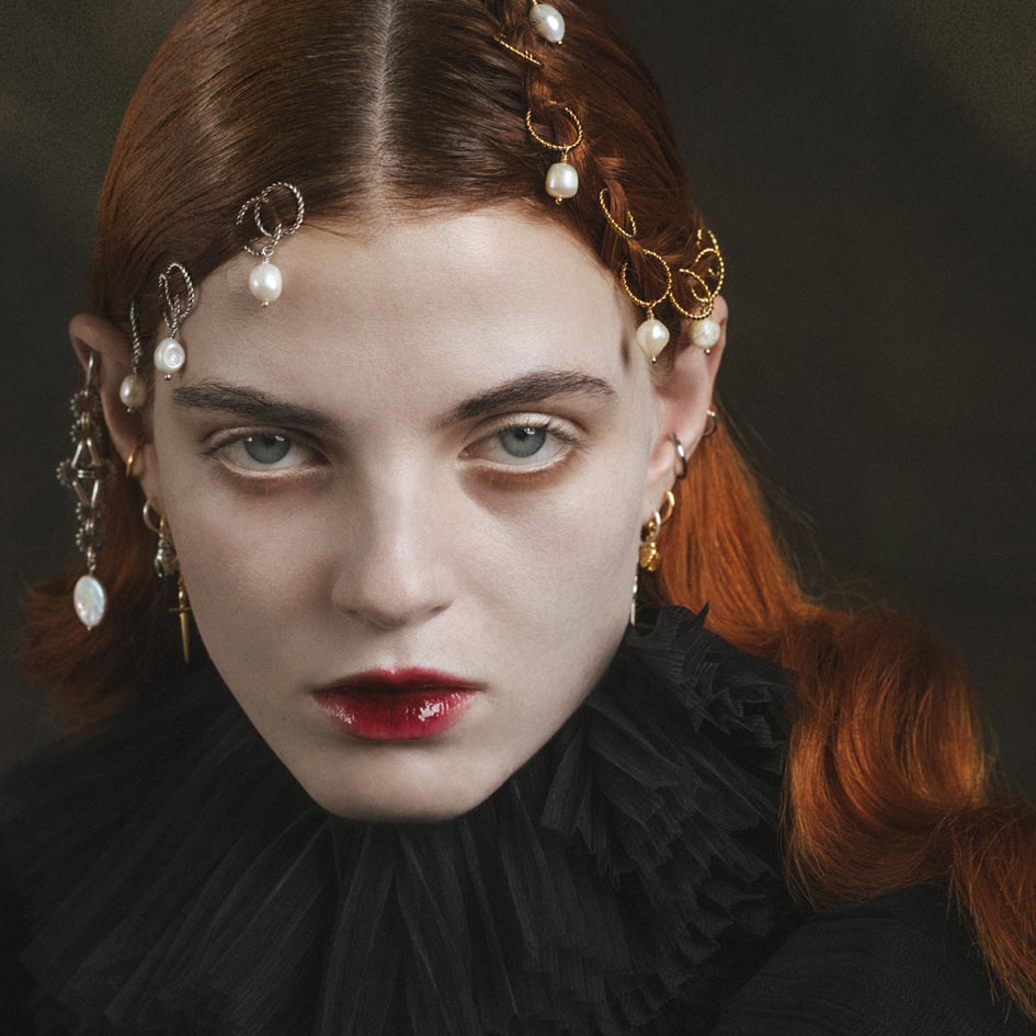 Gold gothic pearl hair rings hair accessories 