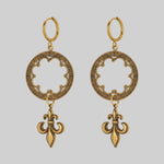 gold gothic detailed fleur-de-lis statement earrings