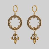 gold gothic detailed fleur-de-lis statement earrings