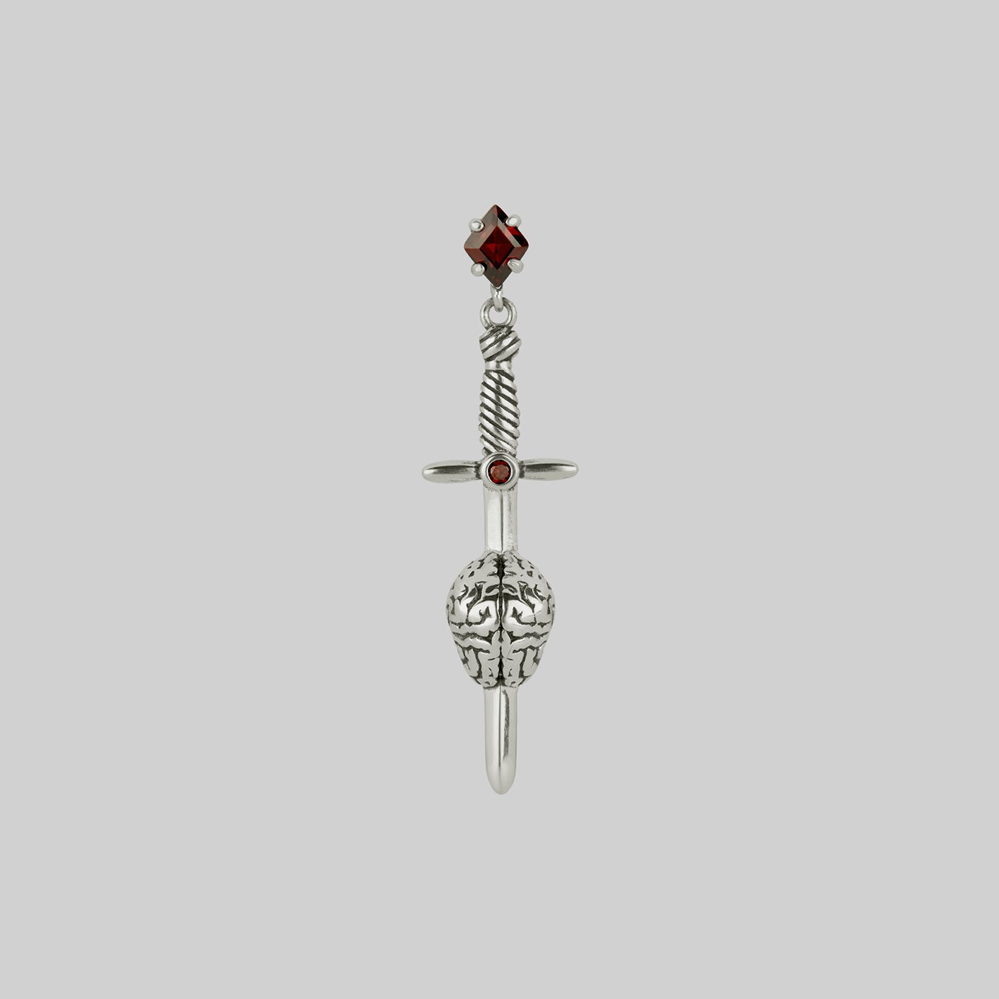 silver sword anatomical brain earring