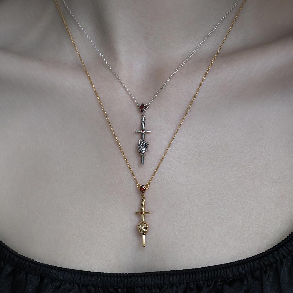 ALL MY HEART. Sword & Heart Necklace - Gold