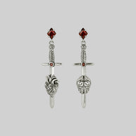 silver sword anatomical heart brain earring