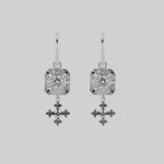 silver gothic cubic zirconia cluster hoop earrings
