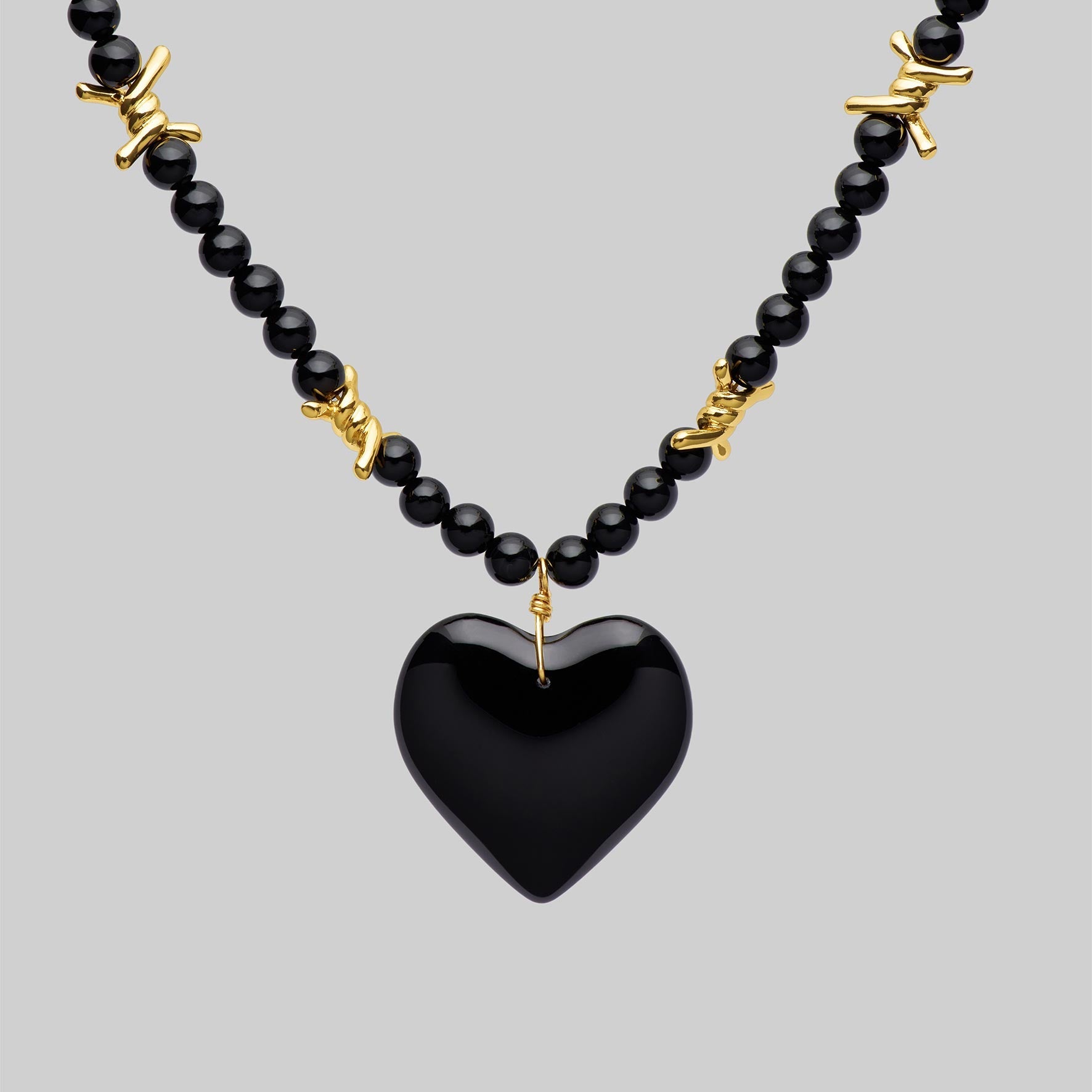 black onyx heart gothic choker gold barbed wire alternative necklace 