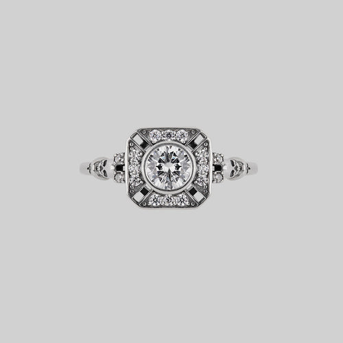 BEAUX. Tiny Skull & Black Spinel Band Ring - Silver