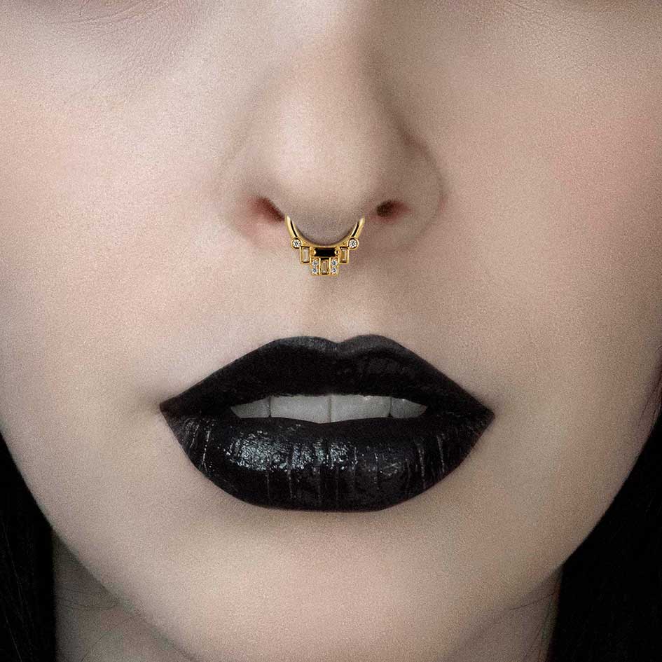 deco black spinel septum clicker ring gold