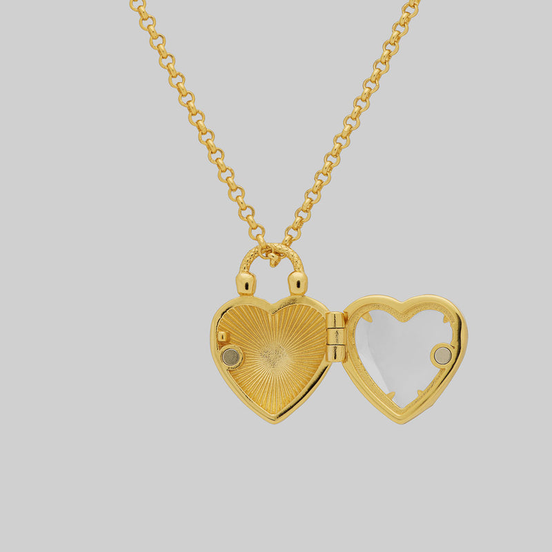 FOREVER YOURS. Red Enamel Heart Locket Necklace - Gold