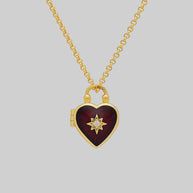Gothic heart red enamel locket chain necklace gold 