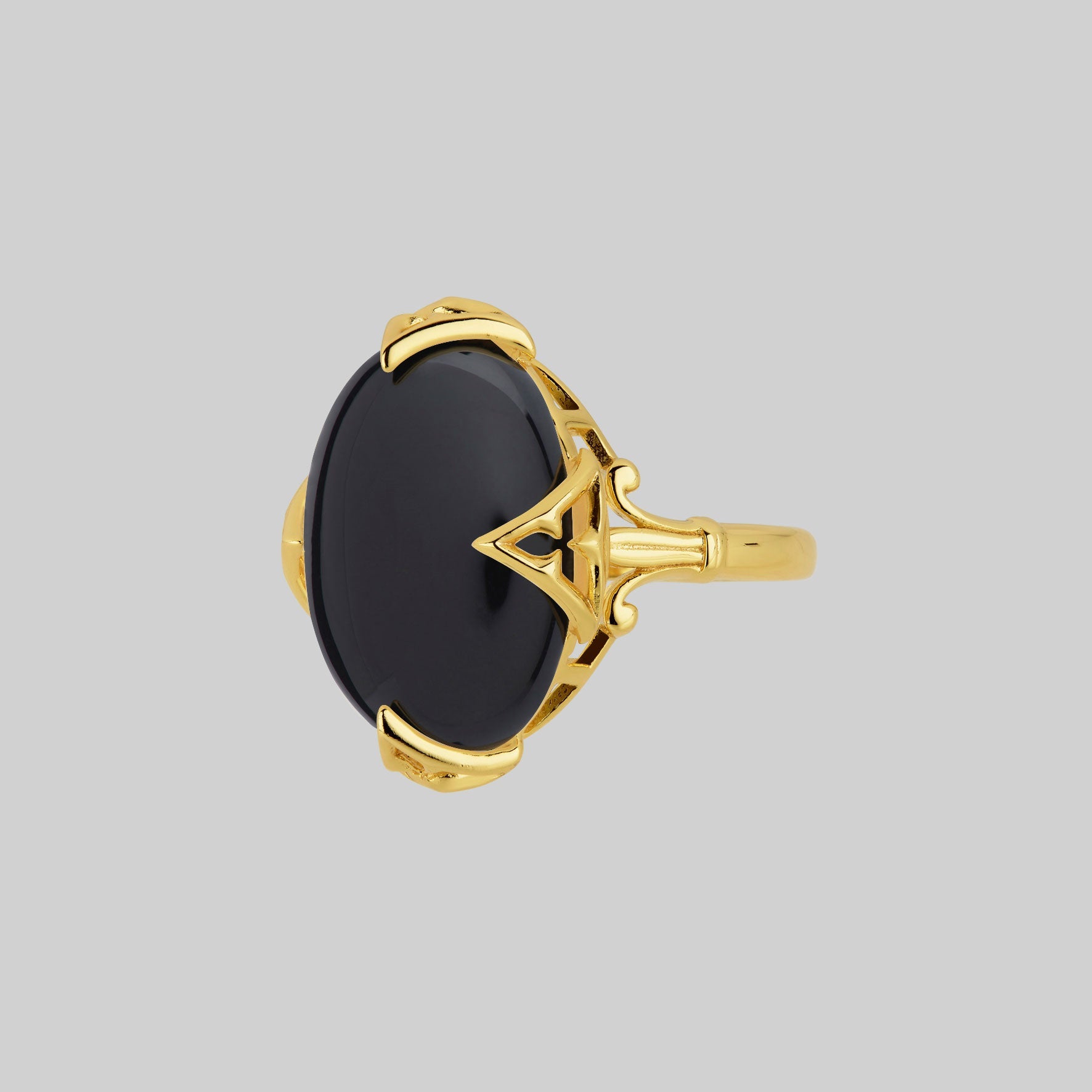 Gold gothic black onyx statement ring alternative jewellery