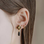 gold drop black agate gothic earrings