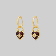 Gold gothic red enamel heart shaped padlock hoop earrings 