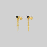Gold gothic black heart dagger dainty earrings alternative