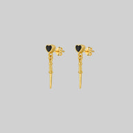 Gold gothic black heart dagger dainty earrings alternative