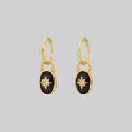 Gold oval enamel black padlock skull gothic hoop earrings