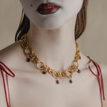 gold black agate gothic chunky chain necklace