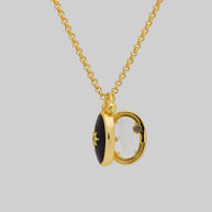 Gold gothic oval black enamel georgian-inspired locket chain necklace