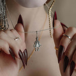 silver clown skull theatrical vintage necklace