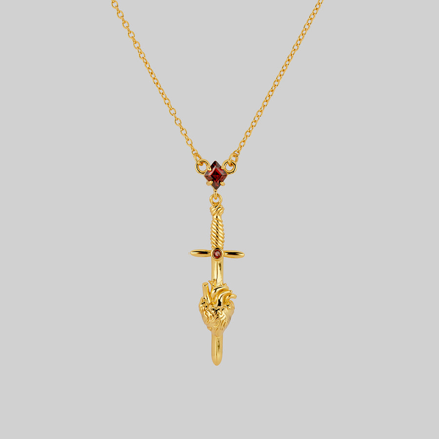 gold sword anatomical heart necklace