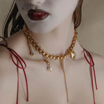 gold charm trinket book chain necklace