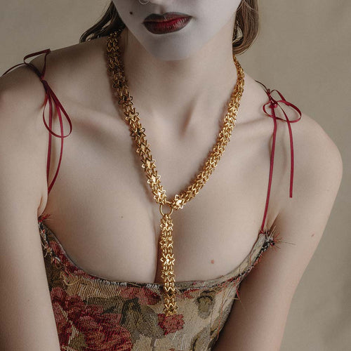CELIA. Black Agate Droplet Chain Collar - Gold