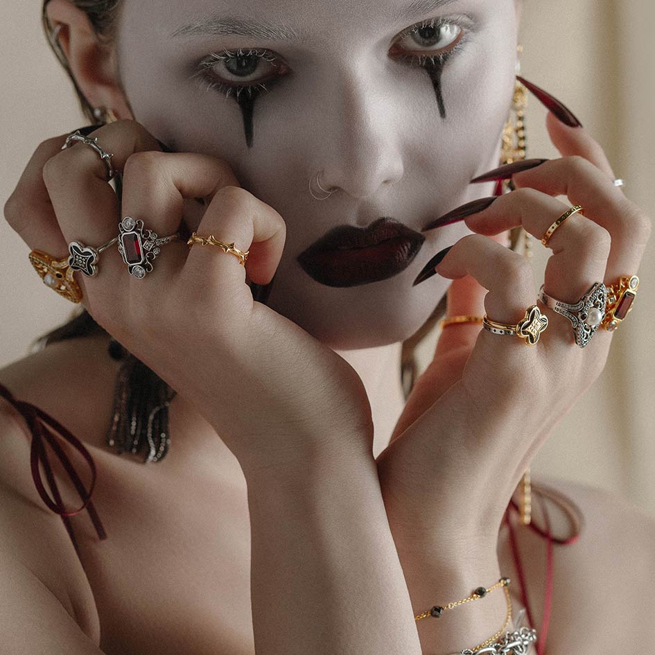 silver and gold gothic stacking rings