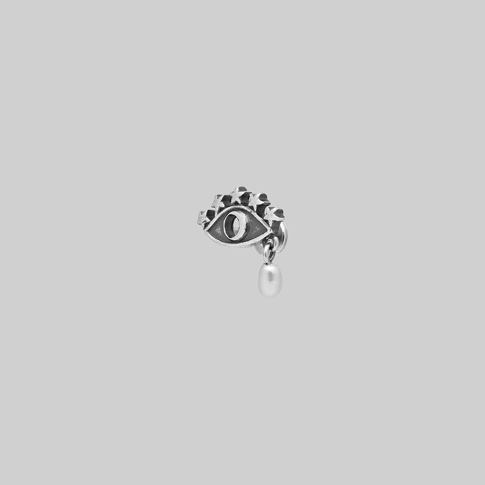 silver half moon gothic eye stud pearl tragus helix forward helix piercing