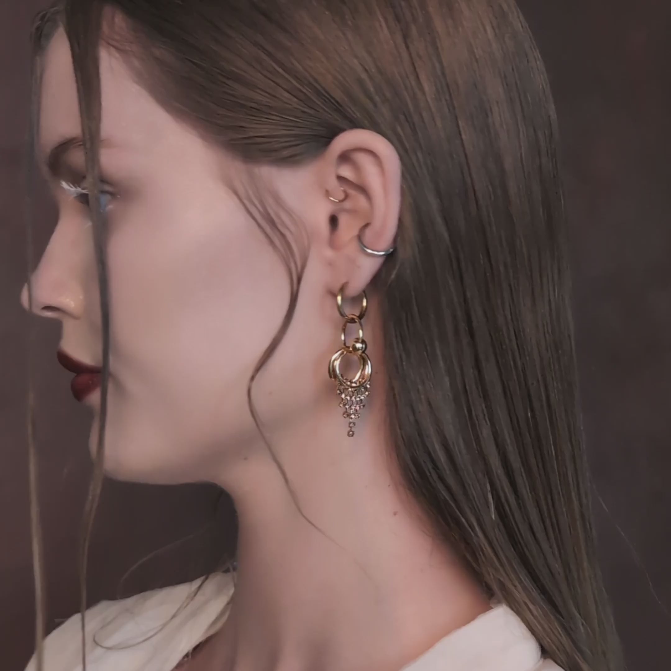 EXILE. Dazzle Chain Hoop Drop Earrings - Gold