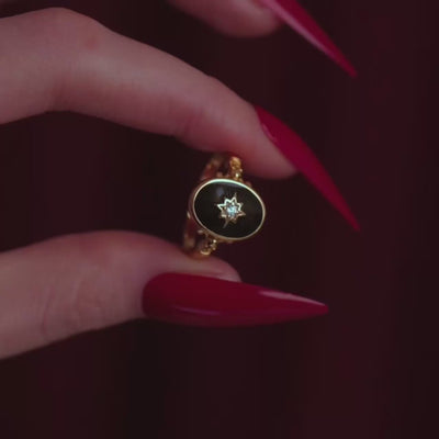 hereafter gold ring gothic black enamel