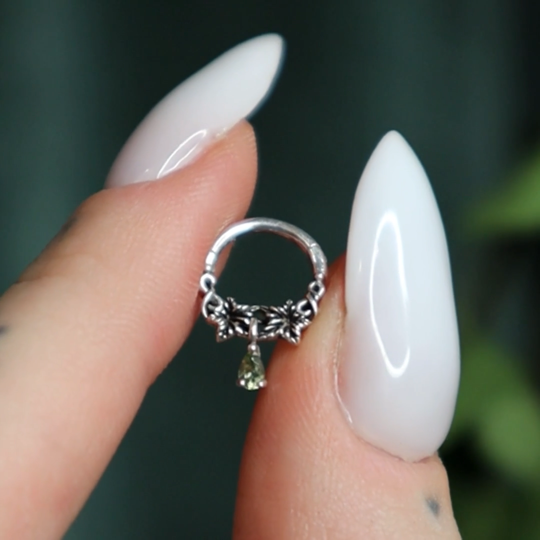 ivy leaf peridot gemstone septum silver daith forward helix
