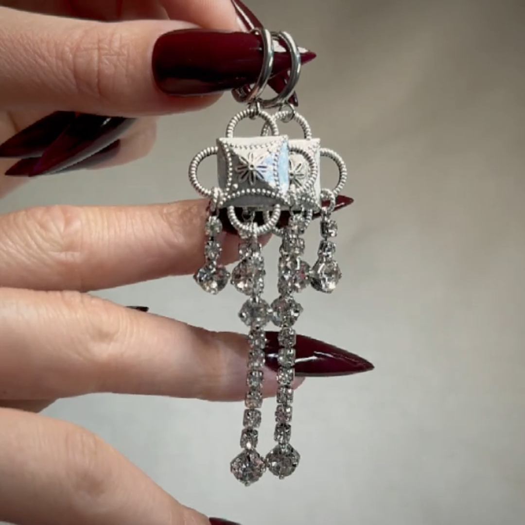 silver sparkle statement gothic earrings