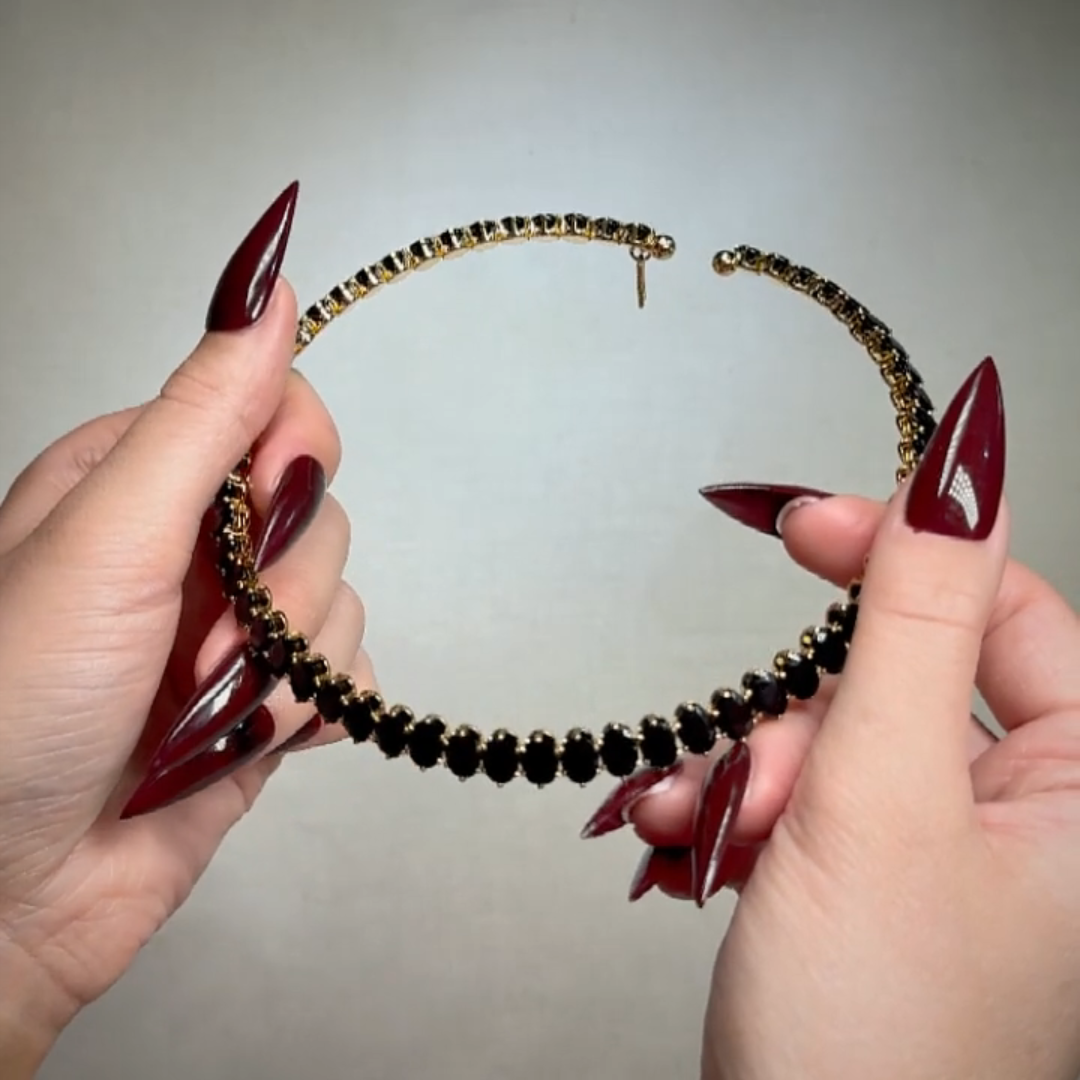 gold black stone gothic collar necklace