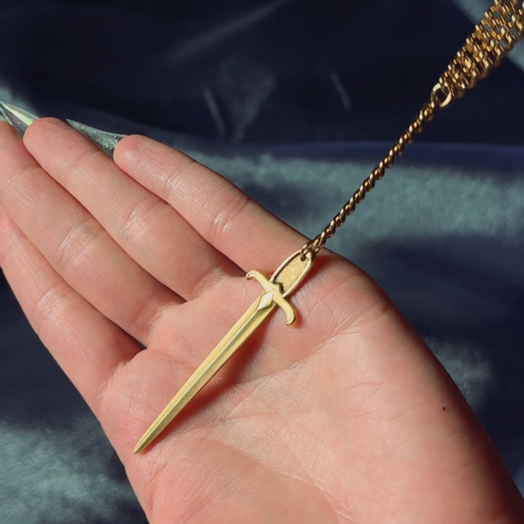gothic sword lariat drop gold necklace