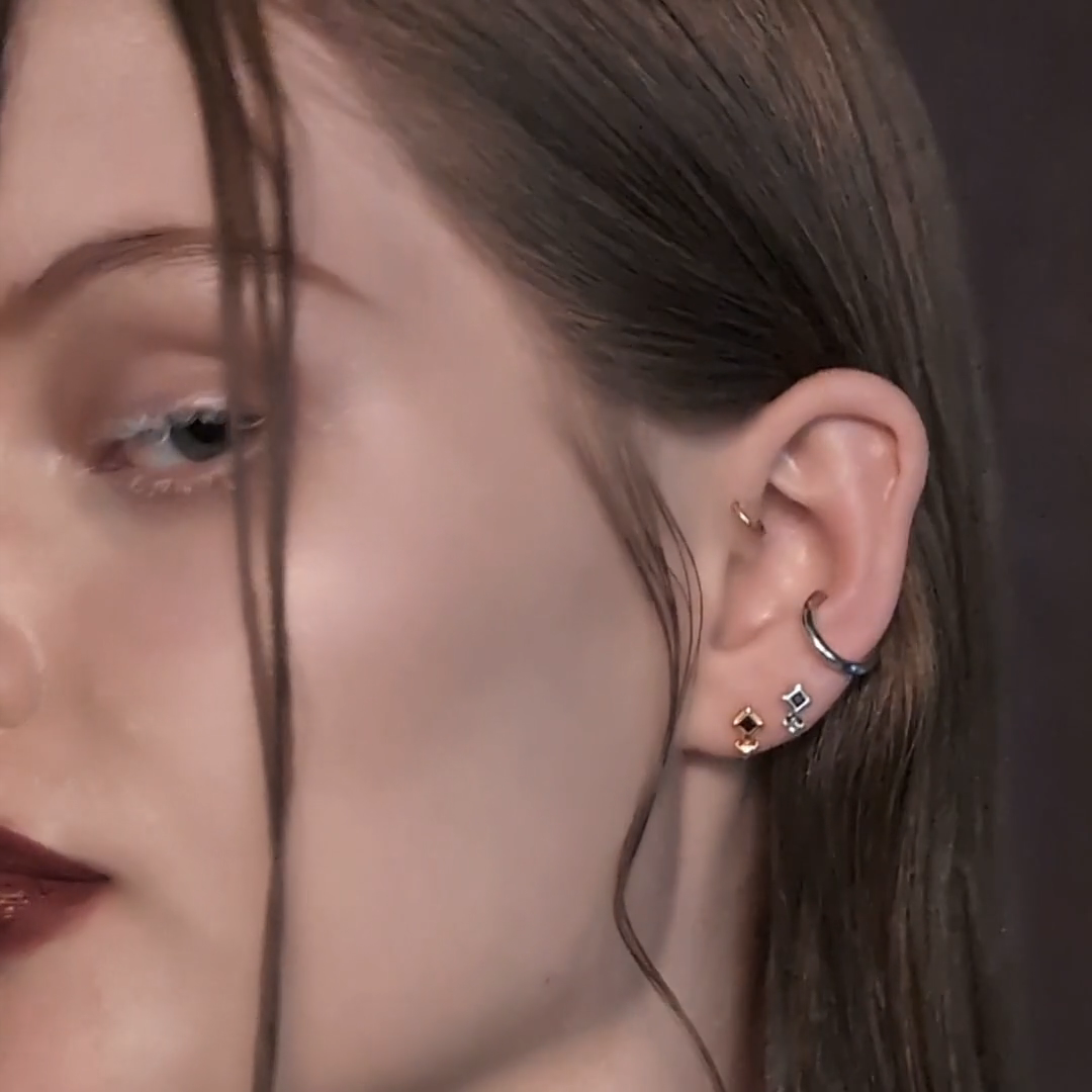 gold silver tiny fleur-de-lis garnet stud earrings