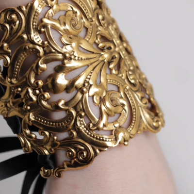 Decorative gothic corset cuff bracelet intricate design black lace straps