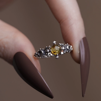 gothic celestial amber sun moon gemstone ring