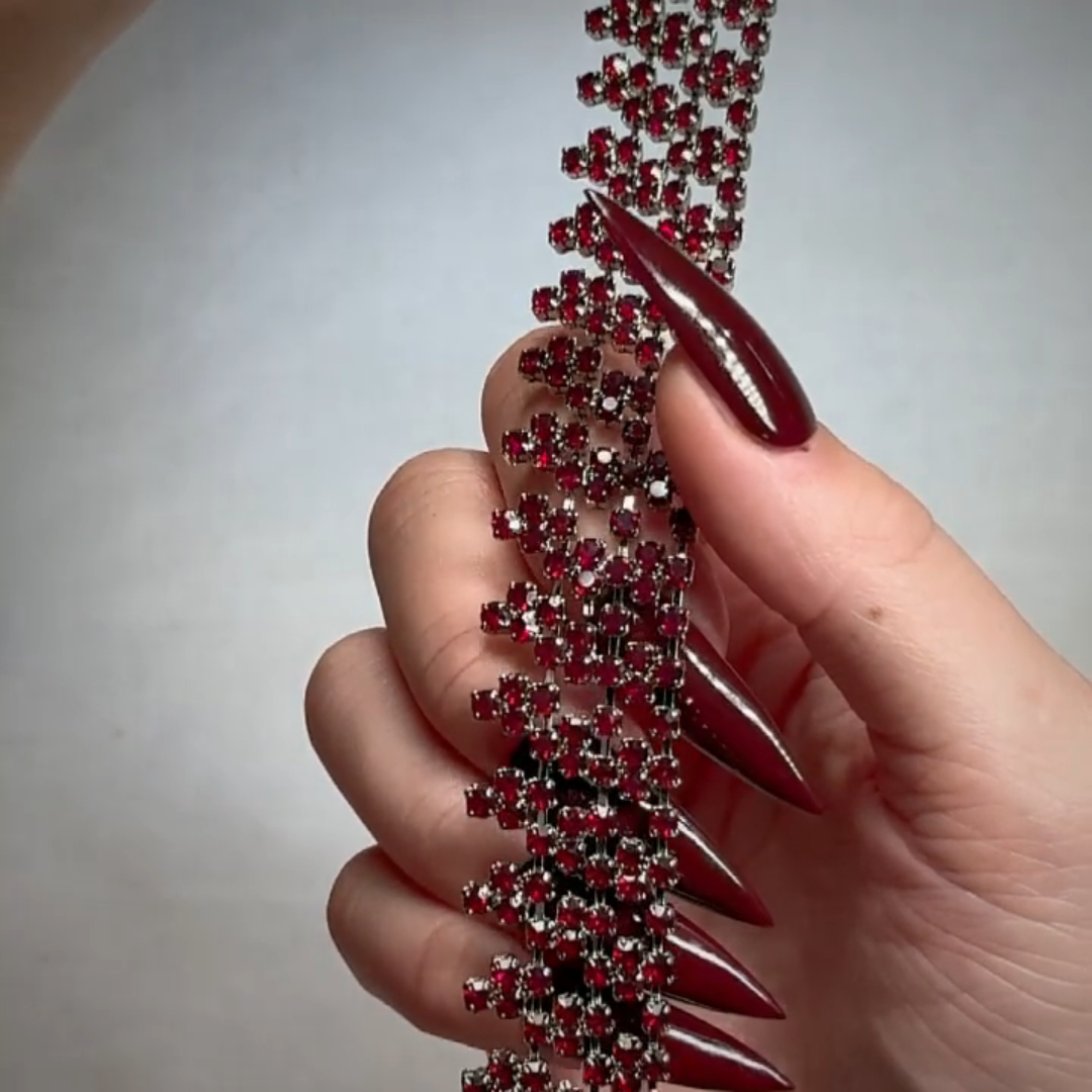 silver red gemstone vintage inspired collar necklace