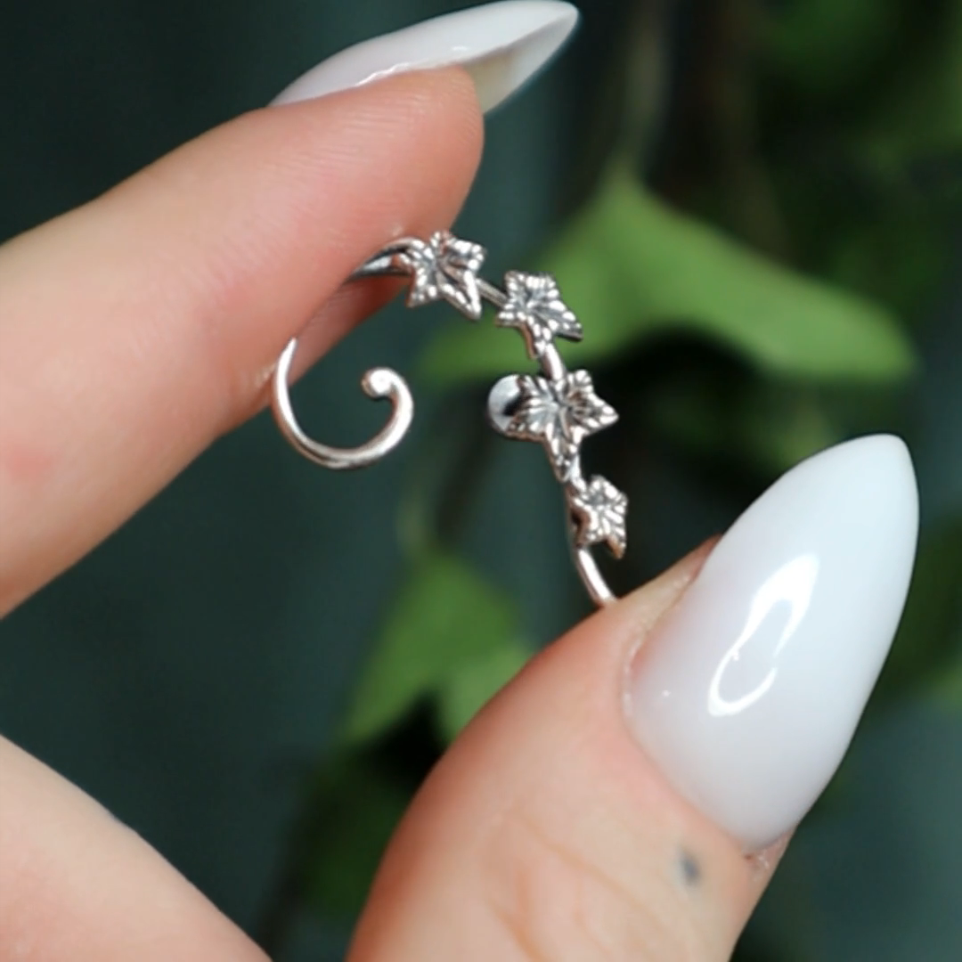 climbing ivy ear stud silver