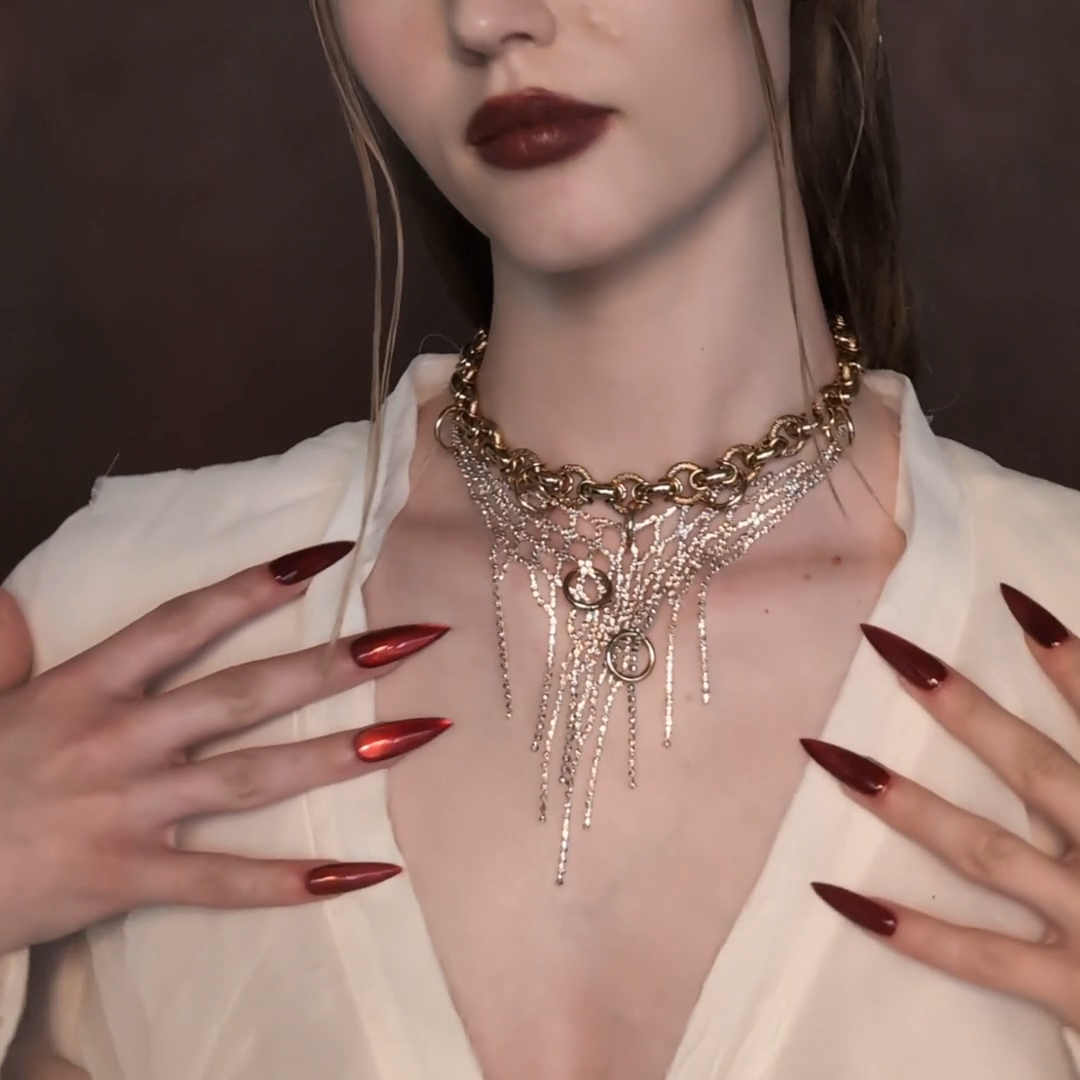 chunky gold crystal chain necklace