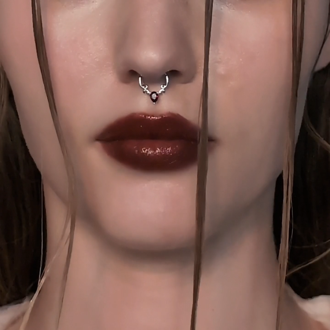 silver and garnet septum helix daith clicker ring