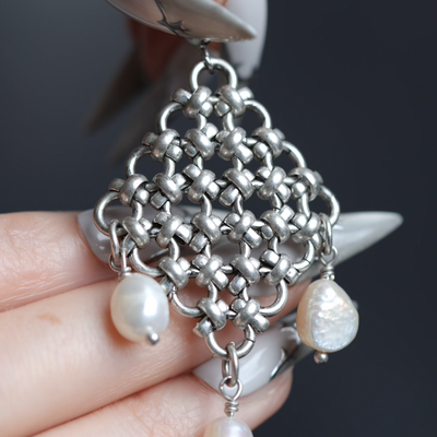 Video of Muriel chainmail and pearl hoop earrings